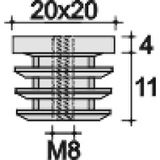 Заглушка пластиковая внутренняя с пластиковой резьбой М8 для труб квадратного сечения с внешними габаритами сечения 20х20 мм