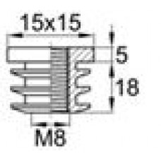 Заглушка пластиковая внутренняя с пластиковой резьбой М8 для труб квадратного сечения с внешними габаритами сечения 15х15 мм и толщиной стенки трубы 1.0-2.0 мм.
