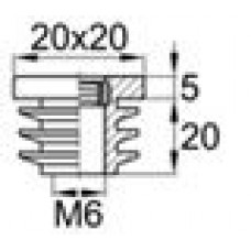 Заглушка пластиковая внутренняя с ребрами и металлической резьбой М6 для труб квадратного сечения 20х20 мм и толщиной стенки трубы 0.5-2.0 мм.