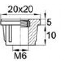 Заглушка пластиковая внутренняя с металлической резьбой М6 для труб квадратного сечения 20х20 мм.