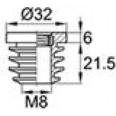 Заглушка пластиковая внутренняя с металлической резьбой М8 для круглых труб Ø32 мм со стенкой 1.5-3.0 мм.